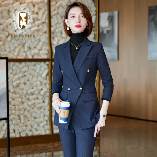 英伦风西装外套女秋冬时尚气质女神范工作服高级感双排扣职业套装