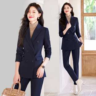 气质职业套装 时尚 外套女夹棉保暖通勤高级感工作服修身 双排扣西装