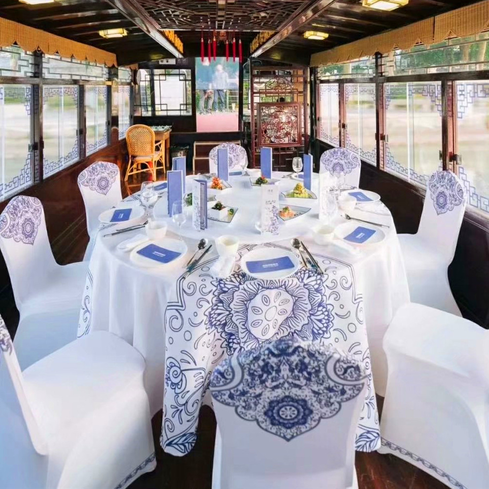定制中国风印花酒店桌布餐厅饭店包厢台布主题餐桌布青花瓷圆桌布