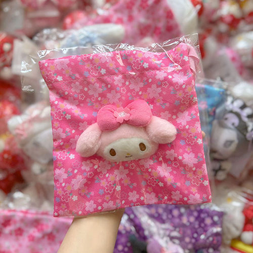 现货日本Sanrio三丽鸥hellokitty美乐蒂樱花背包束口袋斜挎包收纳