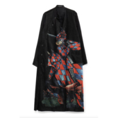 YAMAMOTO 日系暗黑系原创20SS丝绒印花立领长袍外套黑色风衣男