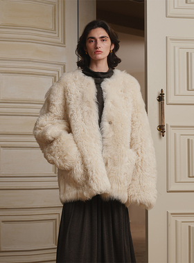 【现货】ECRIVAIN 25AW 托卡半卷皮草长外套 DOUBLEBOO