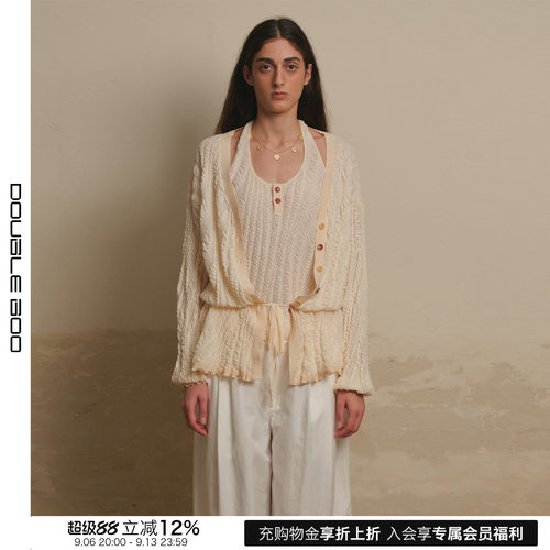 【现货】ECRIVAIN 26SS 春夏新款V领腰带抽绳针织开衫 DOUBLEBOO