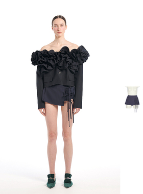 PUSHBUTTON 24PF 蝴蝶结绑带侧开叉百褶条纹短裙 DOUBLEBOO买手店