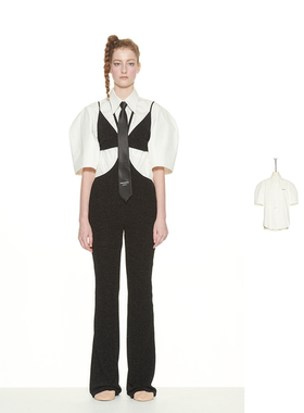 PUSHBUTTON 24PS 白色垫肩领带式短袖衬衣衬衫 DOUBLE BOO 买手店