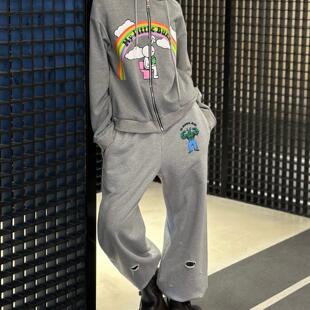 现货6折 休闲长裤 Natasha 松紧腰破洞慢跑裤 DOUBLEBOO Zinko