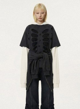 【现货】AVAVAV 26SS 春夏新款做旧破损短袖T恤 DOUBLEBOO