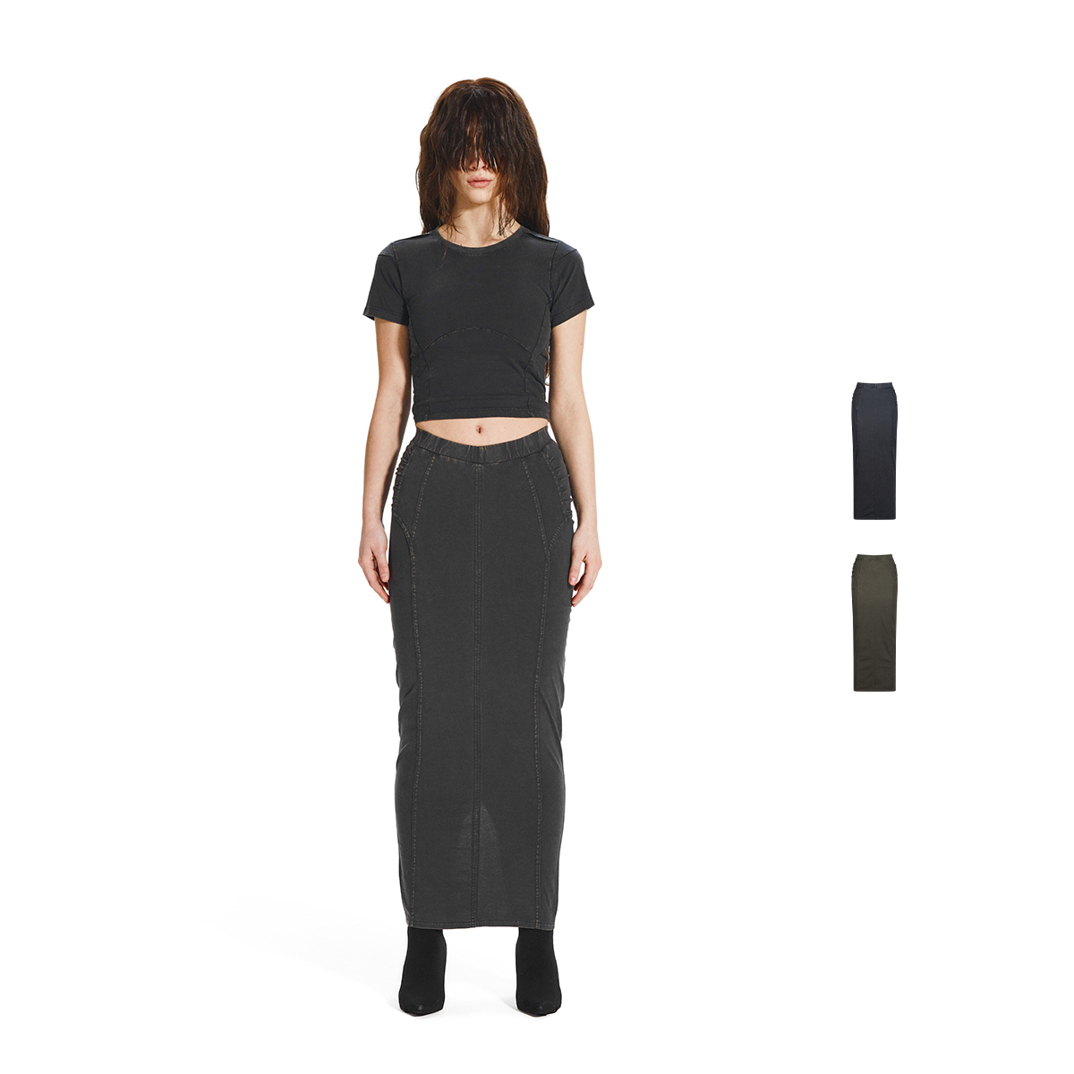 【现货】LOADINGROOM 25SS 捏褶线条长款半身裙 DOUBLEBOO