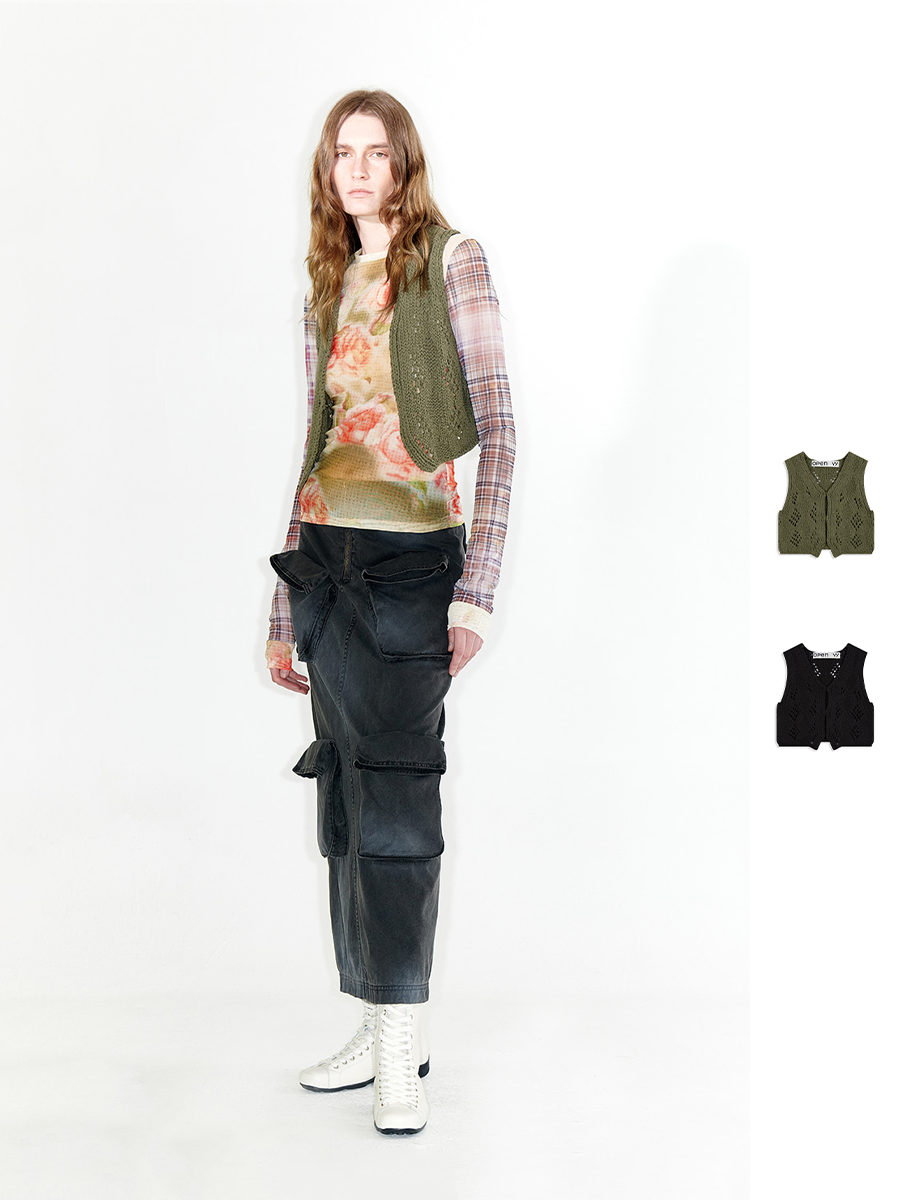 open yy 24ps 早春新款双色条纹点缀针织背心 double boo 买手店