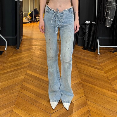 【现货】Natasha Zinko 25SS 新款微喇修身绑带牛仔裤 DOUBLEBOO