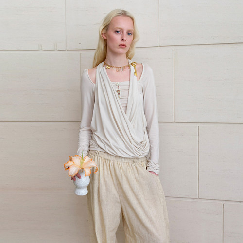 【现货】CELLO SONATA 26SS 春夏新款褶皱挂脖长袖上衣 DOUBLEBOO