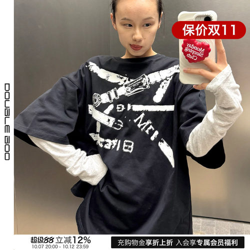 【现货】MARRKNULL OVERSIZE黑色腰带T恤 DOUBLEBOO