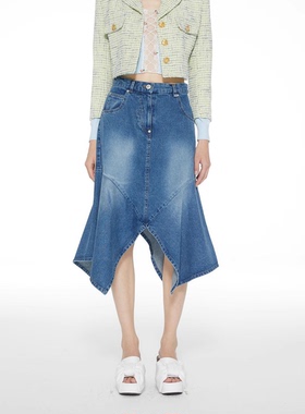 PUSHBUTTON 24PS 早春新款不规则裙摆牛仔半裙 DOUBLE BOO 买手店