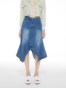 PUSHBUTTON 24PS 早春新款不规则裙摆牛仔半裙 DOUBLE BOO 买手店