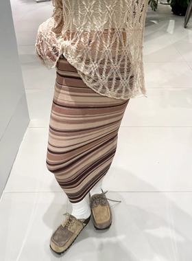 【现货】ANDREADAMO 25SS 春夏新款条纹透视针织半身裙 DOUBLEBOO