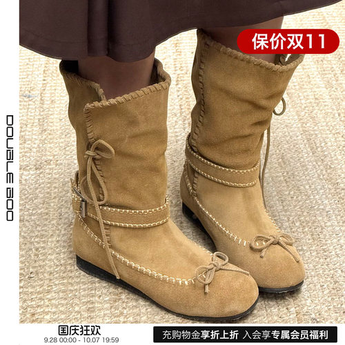 【现货】KHIHO 26SS 蝴蝶结可折叠扣带中筒靴 DOUBLEBOO
