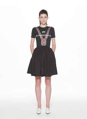 PUSHBUTTON 24SS 黑色剪裁蕾丝拼接透视连衣裙 DOUBLE BOO 买手店