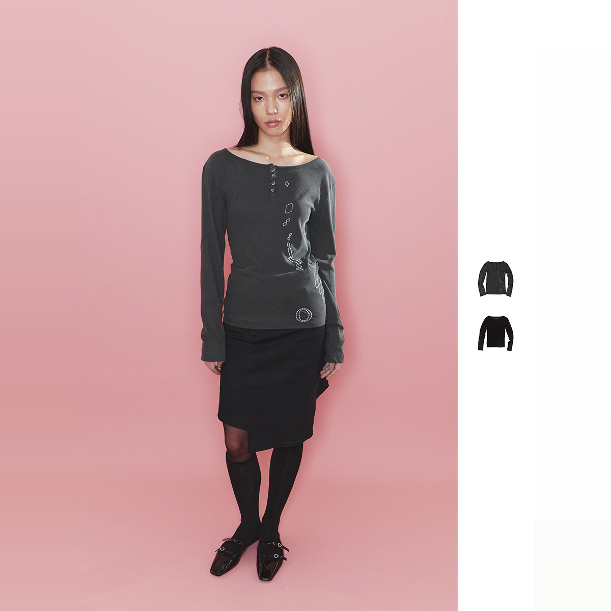 【现货】ODLYWORKSHOP 25SS 印花大圆领修身打底衫 DOUBLEBOO