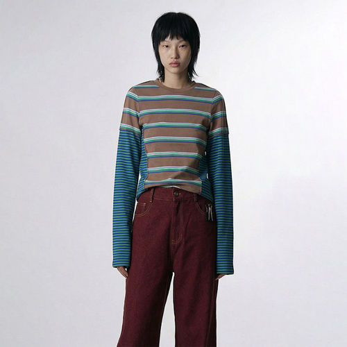 【现货】MAYALI 26SS 春夏新款撞色解构拼贴长袖T DOUBLEBOO