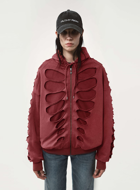 【现货】AVAVAV 25FW 红色镂空无肩连帽衫 DOUBLEBOO