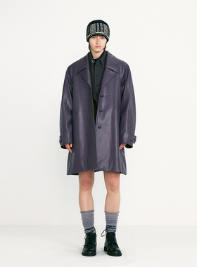 【现货】LOW CLASSIC 25AW 肌理感皮质中长款大衣 DOUBLEBOO