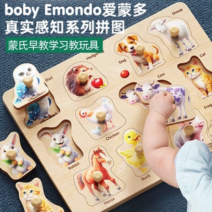 蒙氏早教形状配对拼图真实图案宝宝手抓板幼儿童蔬菜水果动物认知