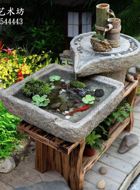 室内鱼缸石磨造景流水摆件假山厂