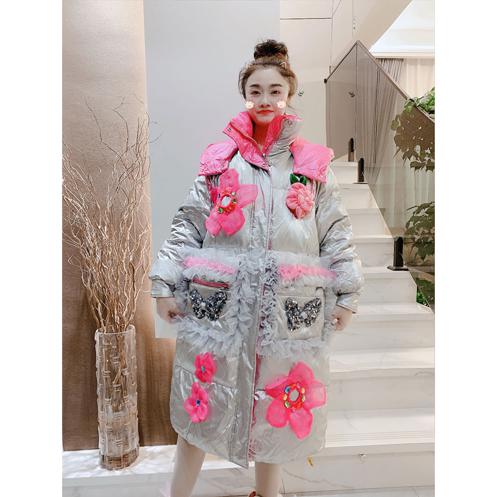 潮甜美鹅绒中长款连帽羽绒服保暖