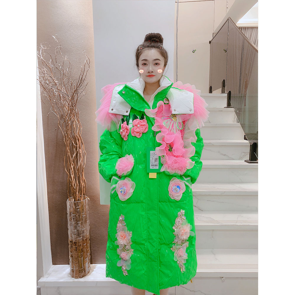 重工连帽加厚保暖中长款羽绒服潮