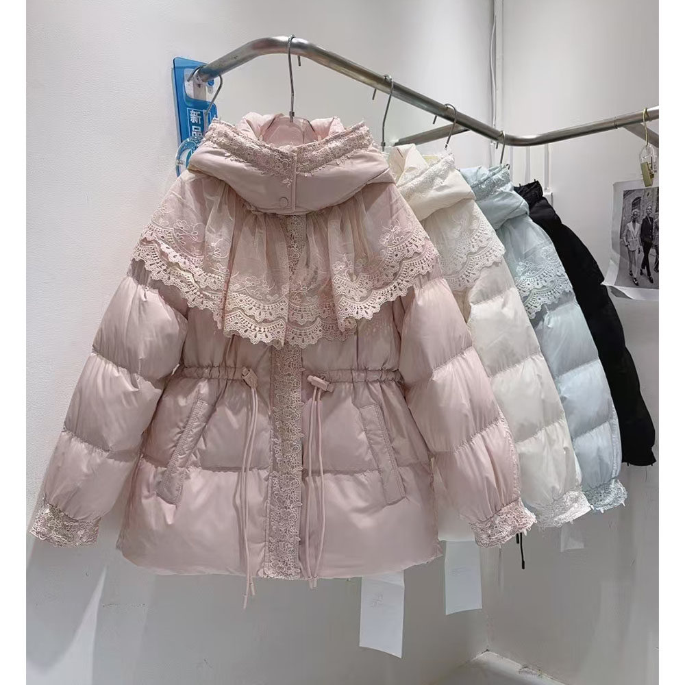 潮甜美白鸭绒连帽羽绒服加厚保暖