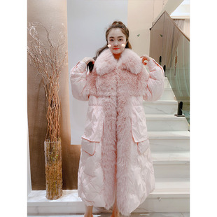 羽绒服女冬新款重工欧货毛毛领刺绣荷叶边中长款加厚保暖鸭绒外套