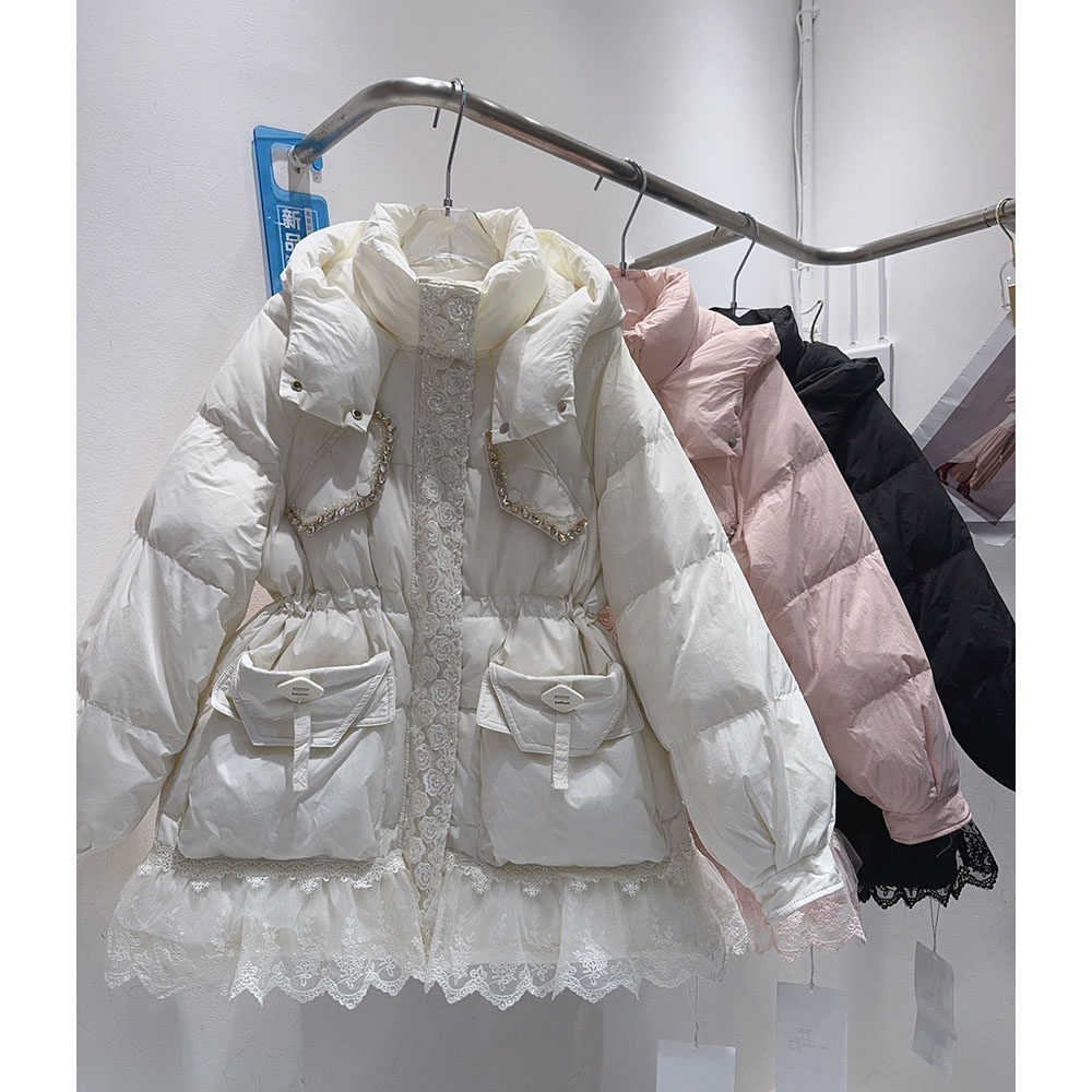 潮甜美常规连帽蕾丝边羽绒服保暖