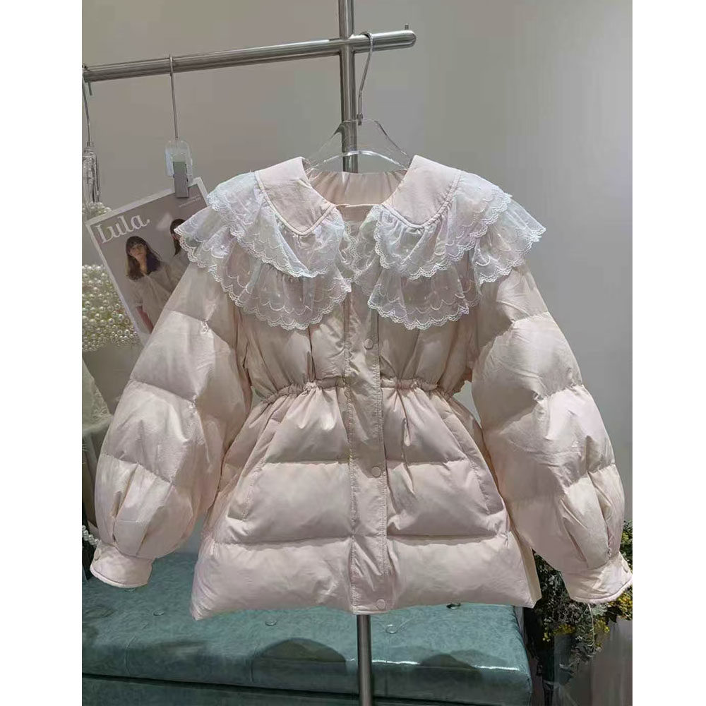 羽绒服女冬新款韩版甜美重工蕾丝娃娃领收腰显瘦白鸭绒加厚外套潮,女装/女士精品,羽绒服,淘宝优惠券,粉丝福利购,淘宝优惠卷