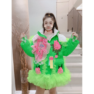 羽绒服女冬新款韩版甜美重工亮片荷叶边拼接连帽加厚保暖鹅绒外套