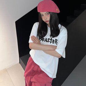 T0928-P25 2025夏天精梳紧密高级感宽松字母印花短袖T恤图片