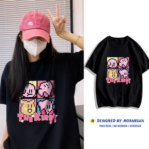 T0199-P25纯棉短袖T恤个性像素印花款抖音落肩宽松版型,秋季穿搭黑色卫衣女图片