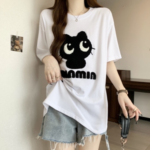 T0318-P35 2025夏装短袖T恤女宽松卡通纯棉上衣图片