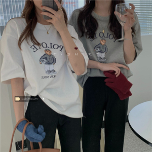T0121-P25卡通印花小熊先生夏季t恤女短袖学生慵懒印花T恤
