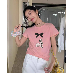 T0140-P25  春夏短袖T恤女 可爱减龄纯棉印花T图片