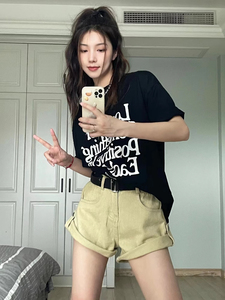 T0944-P25法式小众趣味字母印花短袖T恤男女款情侣百搭