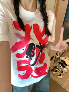 T0132-P25 2025春夏新款纯棉印花T S-XXXL夏装短袖T恤女图片