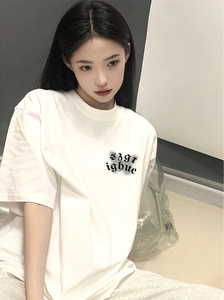 T0190-P25 2025春夏抖音落肩宽松版型 纯棉 短袖T恤印花款图片