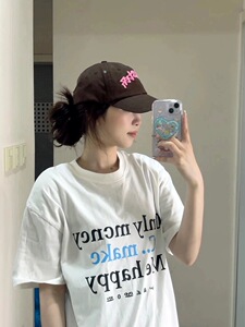 T0932-P25 2025夏季彩色简约字母T恤女白色高街纯棉半袖上衣图片