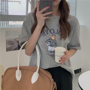 T0121-P25卡通印花小熊先生夏季t恤女短袖学生慵懒印花T恤