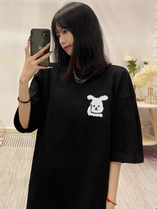 T0344-P25 24春夏纯棉圆领短袖T 思想兔可爱趣味印花 情侣宽松款图片