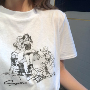 T0290-P25 白色T恤女ins潮新款2025夏季原宿风少女学生半袖上衣图片