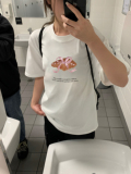 T0935-P25韩版ins蝴蝶结牛角包印花圆领短袖宽松T恤女，女装T恤，星座617A-2