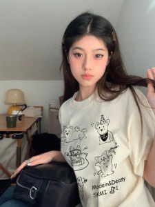 T0918-P25 韩版可爱卡通狗狗涂鸦动物圆领短袖T恤夏季,女装T恤,星座617A-2