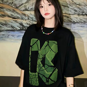 T0159-P25 100%纯棉短袖T恤宽松百搭美式潮牌男女同款休闲上衣图片