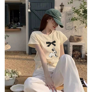T0140-P25  春夏短袖T恤女 可爱减龄纯棉印花T图片